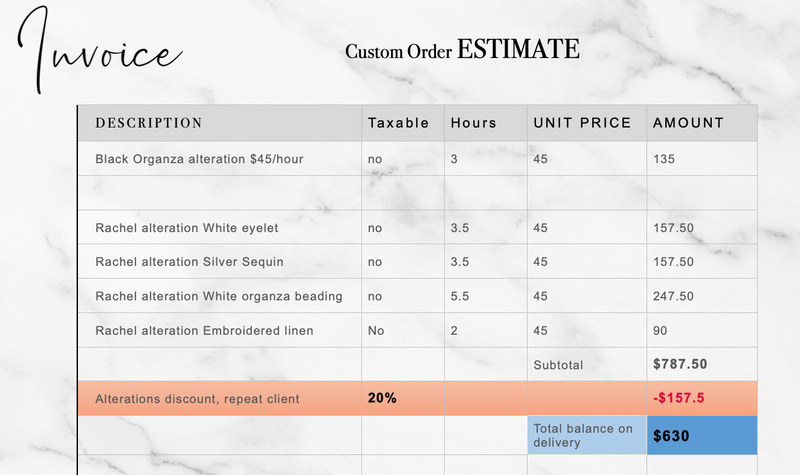 Custom alterations bill  for R,  (MEW)