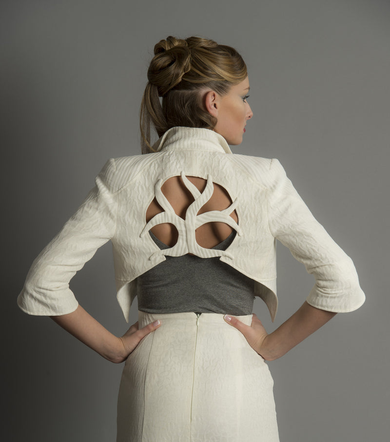 Ygg Crop Jacket in  Linen Silk Cloqué textures