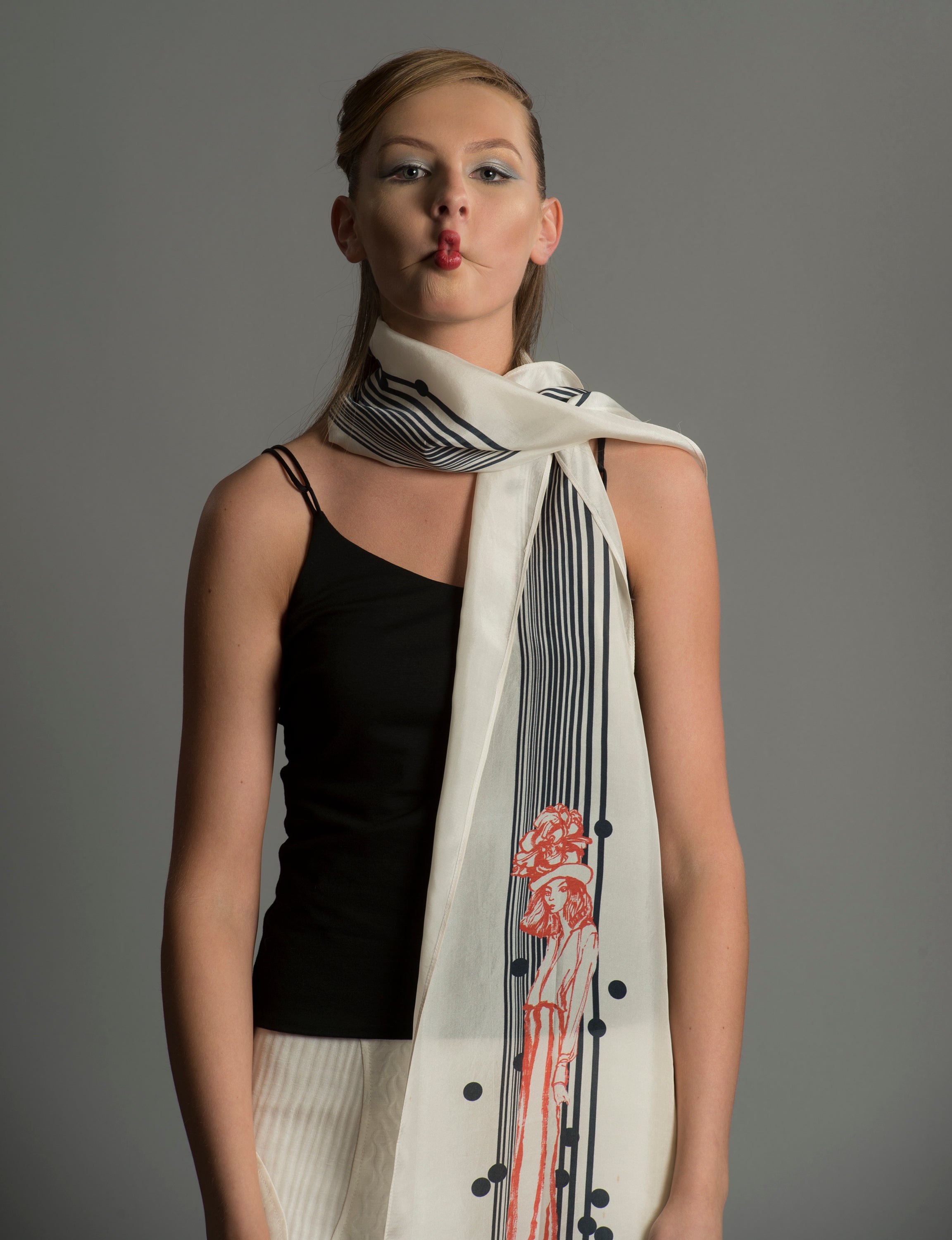 Stripes and Fashion Drawing Silk Scarf – Granaté Prêt by Annina King