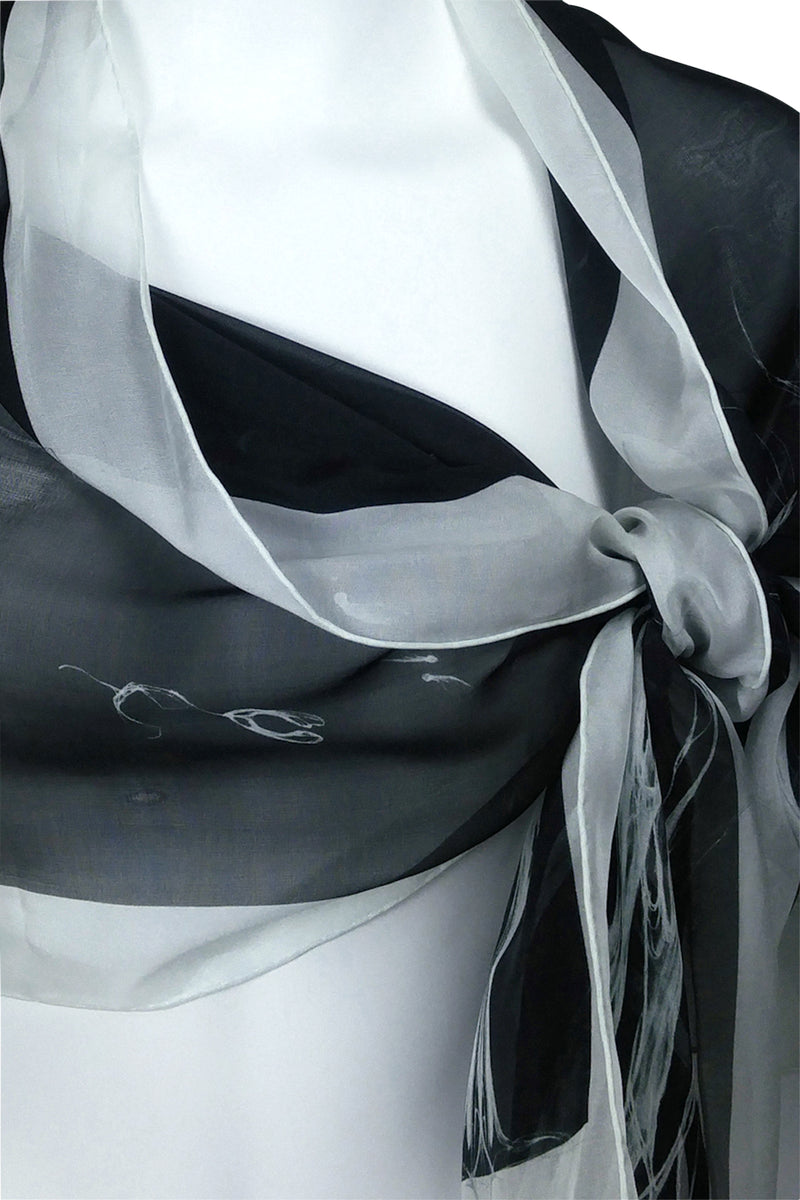 Louis Vuitton Silver Grey Silk Organza Pattern Long Scarf